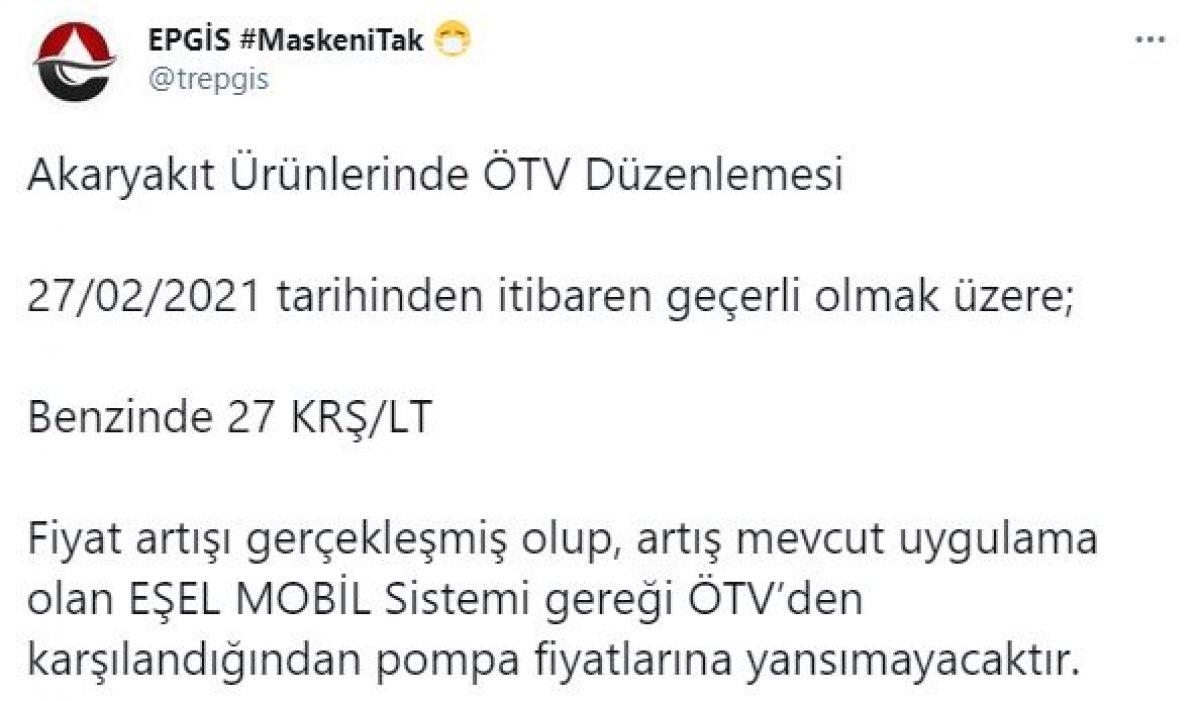 Benzine bu gece 27 kuruş zam yapılacak ancak pompaya yansımayacak