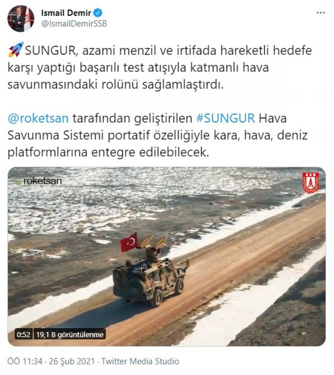Yerli hava savunma sistemi SUNGUR'dan müjde