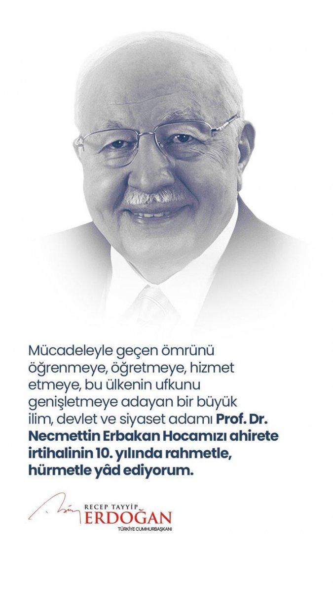 Cumhurbaşkanı Erdoğan'dan, Erbakan'ın vefatına ilişkin mesaj