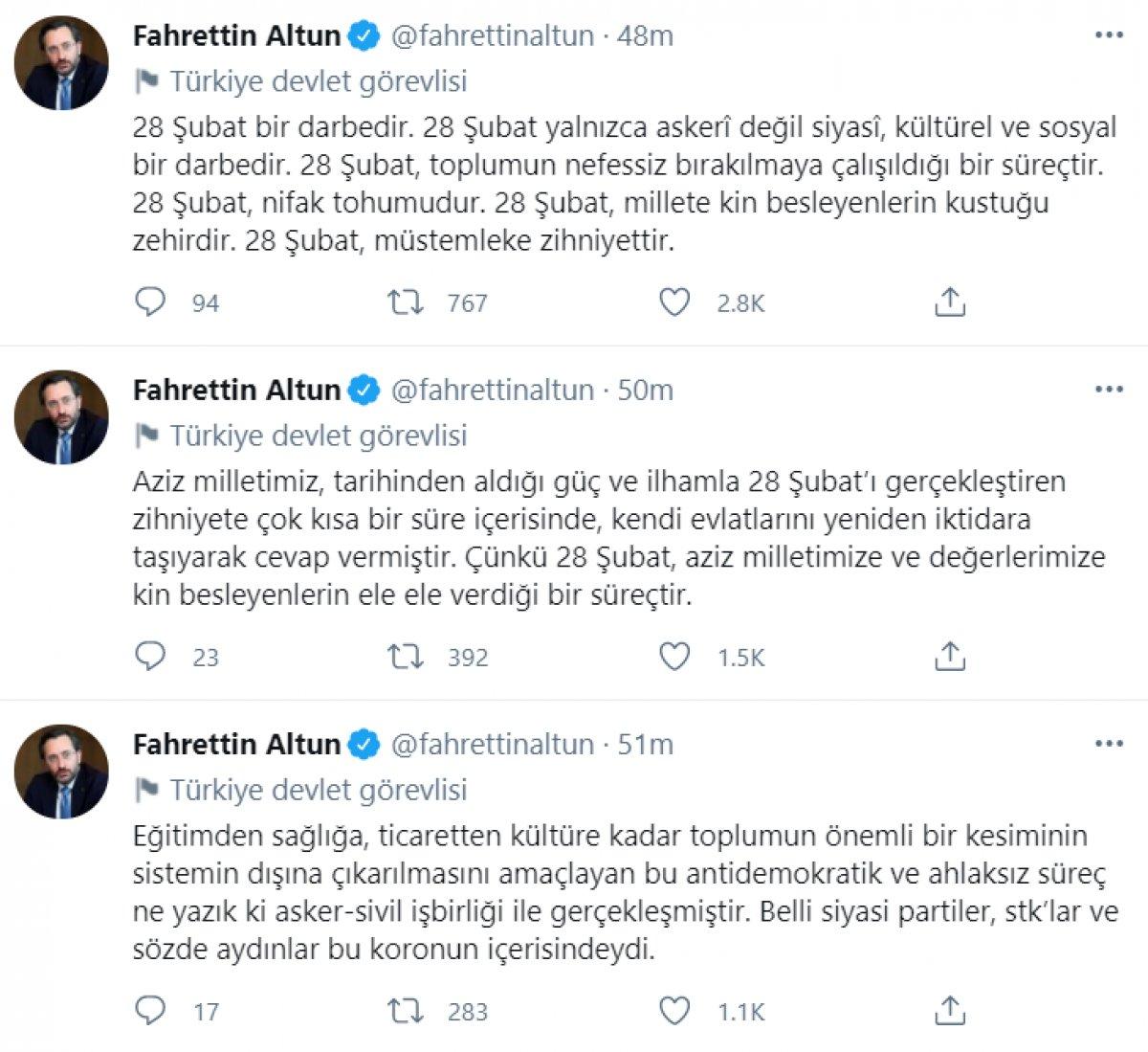 Fahrettin Altun: 28 Şubat, nifak tohumudur