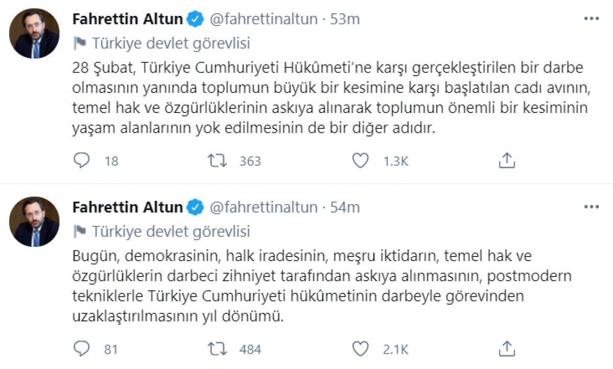 Fahrettin Altun: 28 Şubat, nifak tohumudur