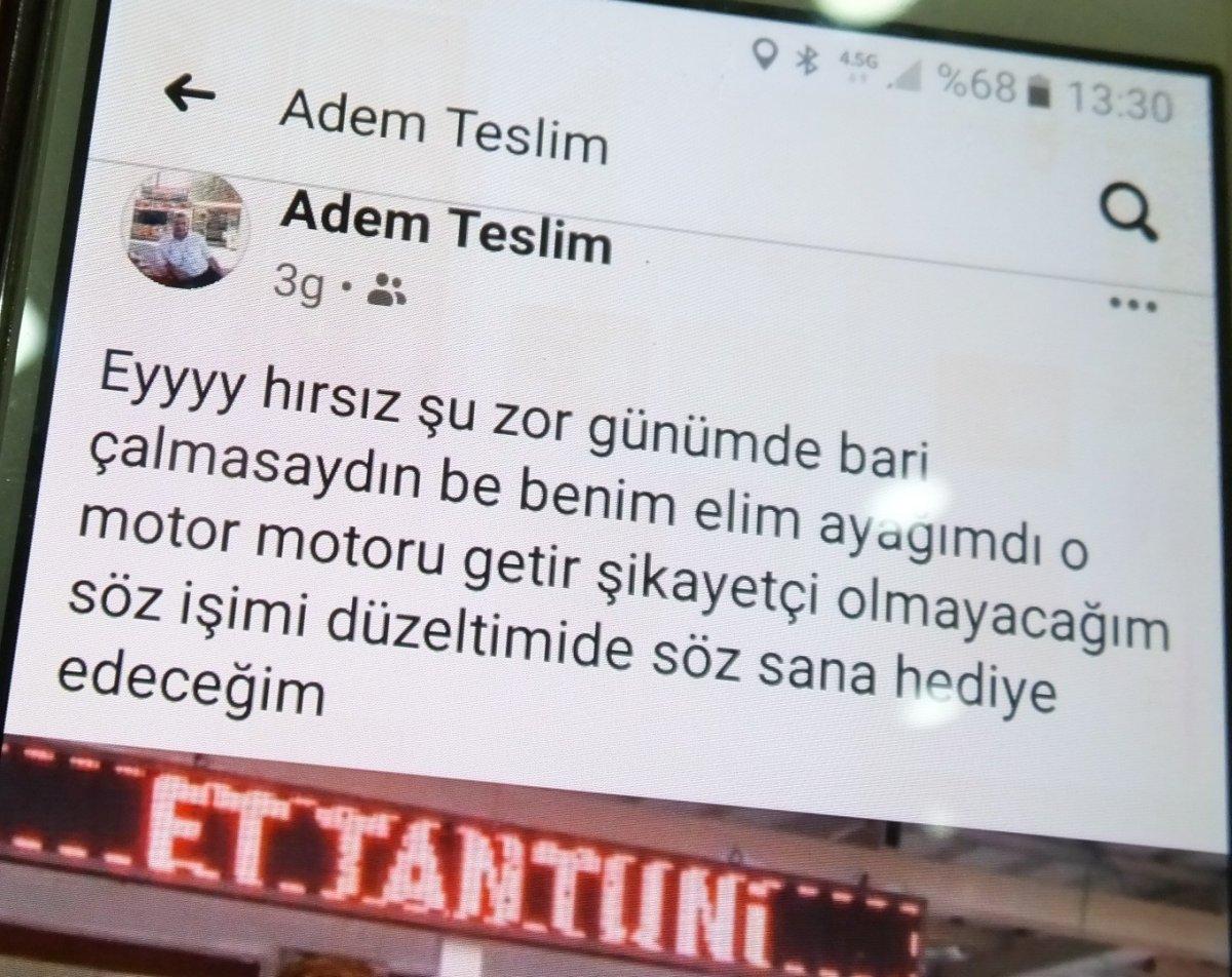 Balıkesir'de motoru çalınan esnaf sosyal medyadan hırsıza mesaj attı