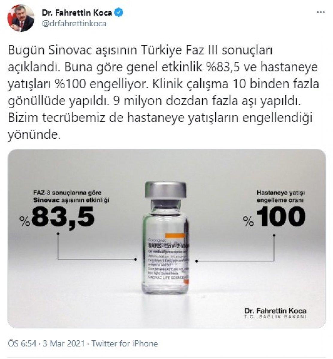 Fahrettin Koca: Aşı hastaneye yatışları yüzde 100 engelliyor