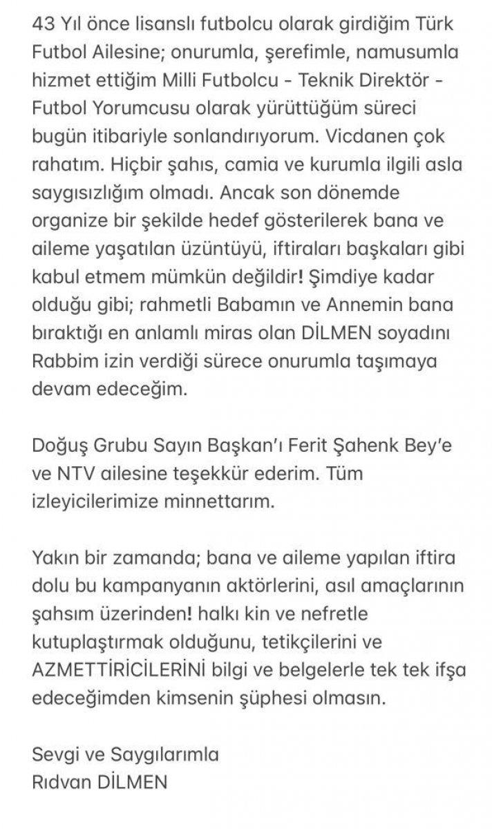 Rıdvan Dilmen yorumculuğu bıraktı