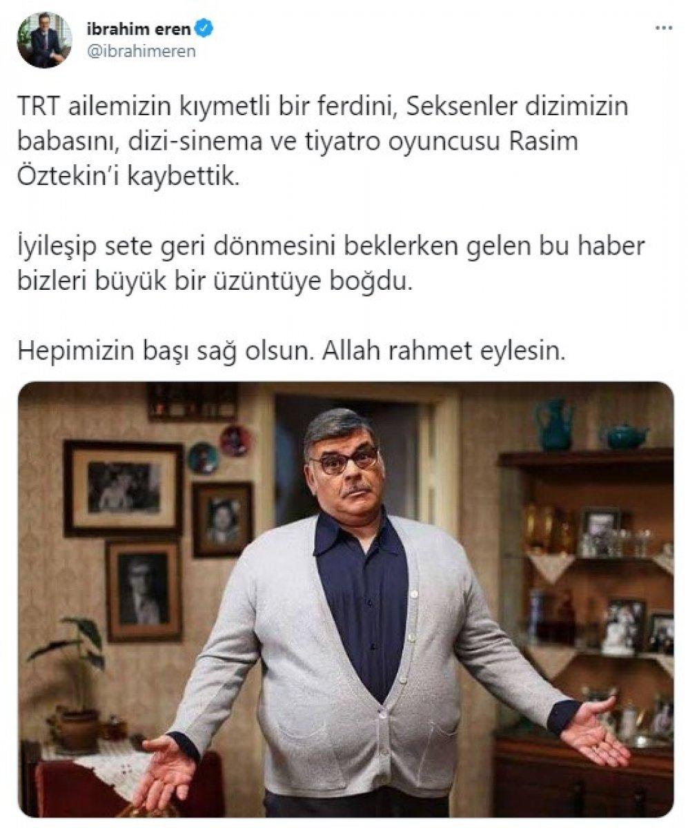 Rasim Öztekin'in vefatı ünlü isimleri yasa boğdu