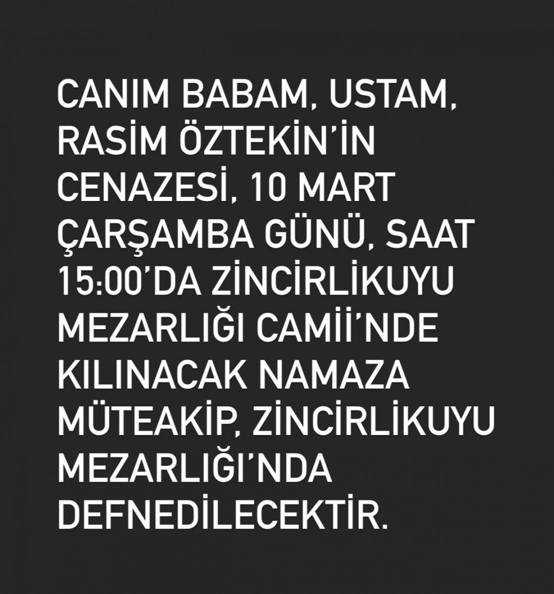 Rasim Öztekin'in cenaze programı belli oldu