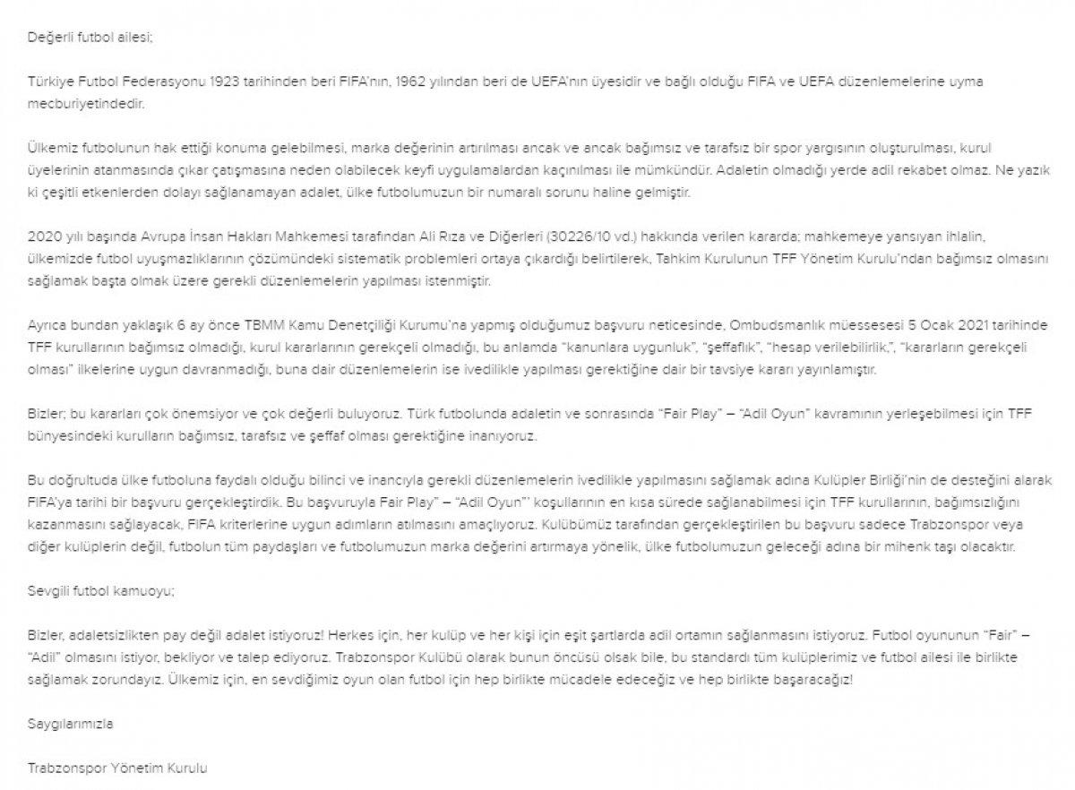 Trabzonspor, FIFA'ya başvuruda bulundu