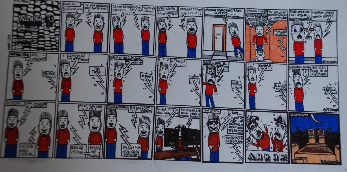 İzmir'de 5 yaşına kadar kalem tutamayan Ali Kerem, karikatür çiziyor