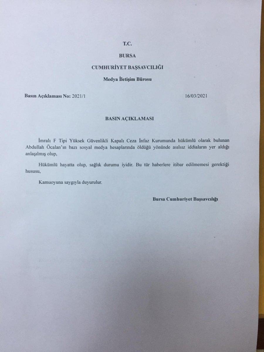 Başsavcılık Abdullah Öcalan öldü haberleri asılsız dedi