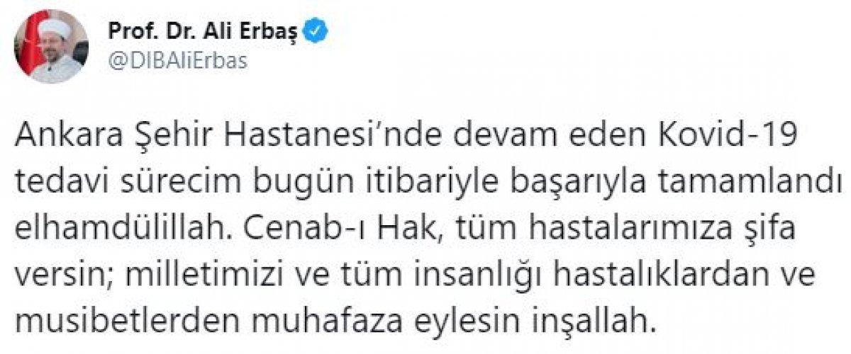 Koronavirüs tedavisi gören Ali Erbaş taburcu oldu