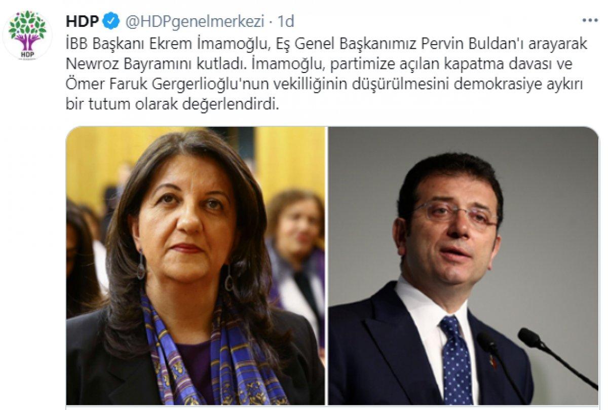 Ekrem İmamoğlu'ndan, Pervin Buldan'a geçmiş olsun telefonu