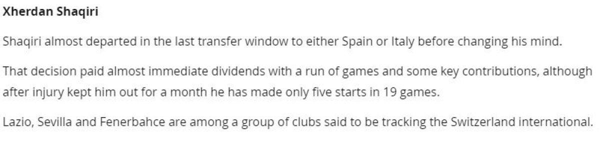 Fenerbahçe, Xherdan Shaqiri ile ilgileniyor