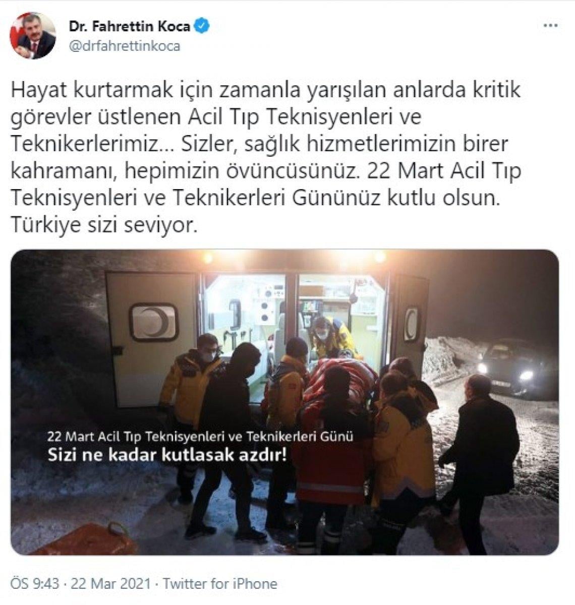 Fahrettin Koca'dan Acil Tıp Teknisyenleri Günü mesajı