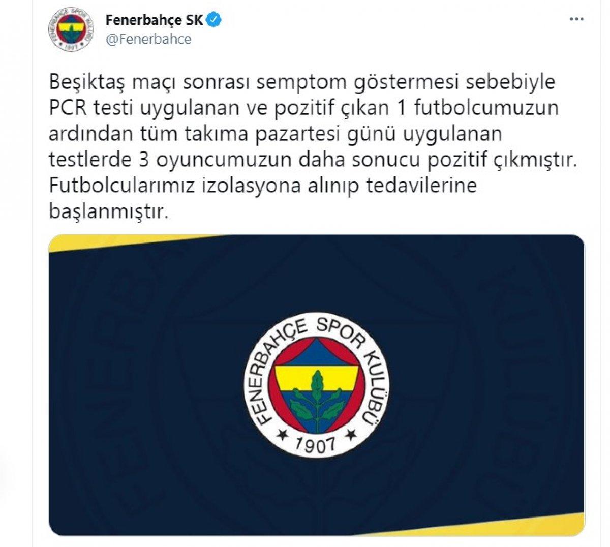 Fenerbahçe'de 3 koronavirüs vakası