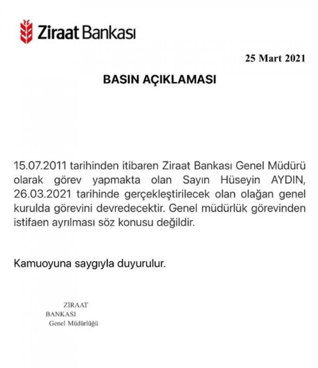 Ziraat Bankası Genel Müdürü değişiyor