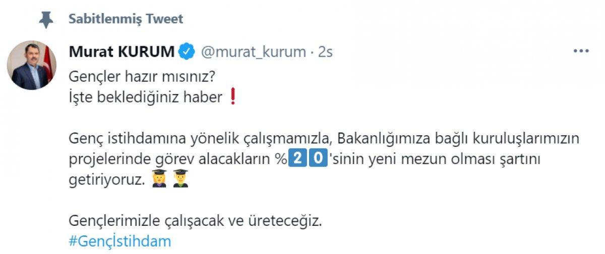 Bakan Murat Kurum’dan gençlere istihdam müjdesi
