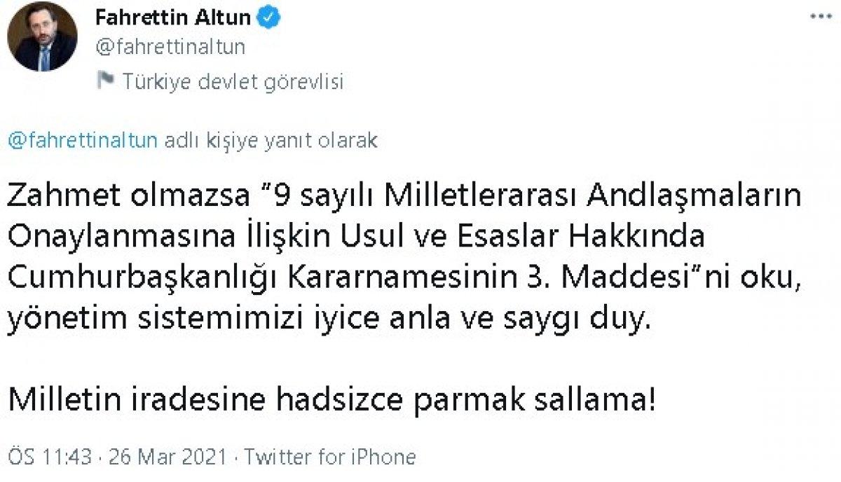 Altun'dan CHP'li Özel'e İstanbul Sözleşmesi yanıtı
