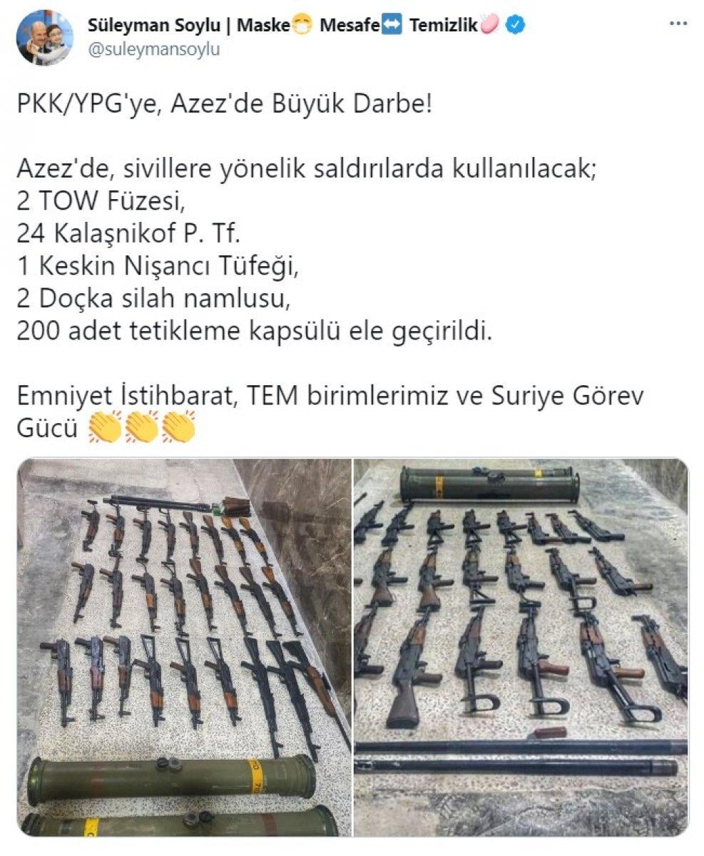 Suriye'de teröristlere ait 2 TOW füzesi, 24 Kalaşnikof ele geçirildi