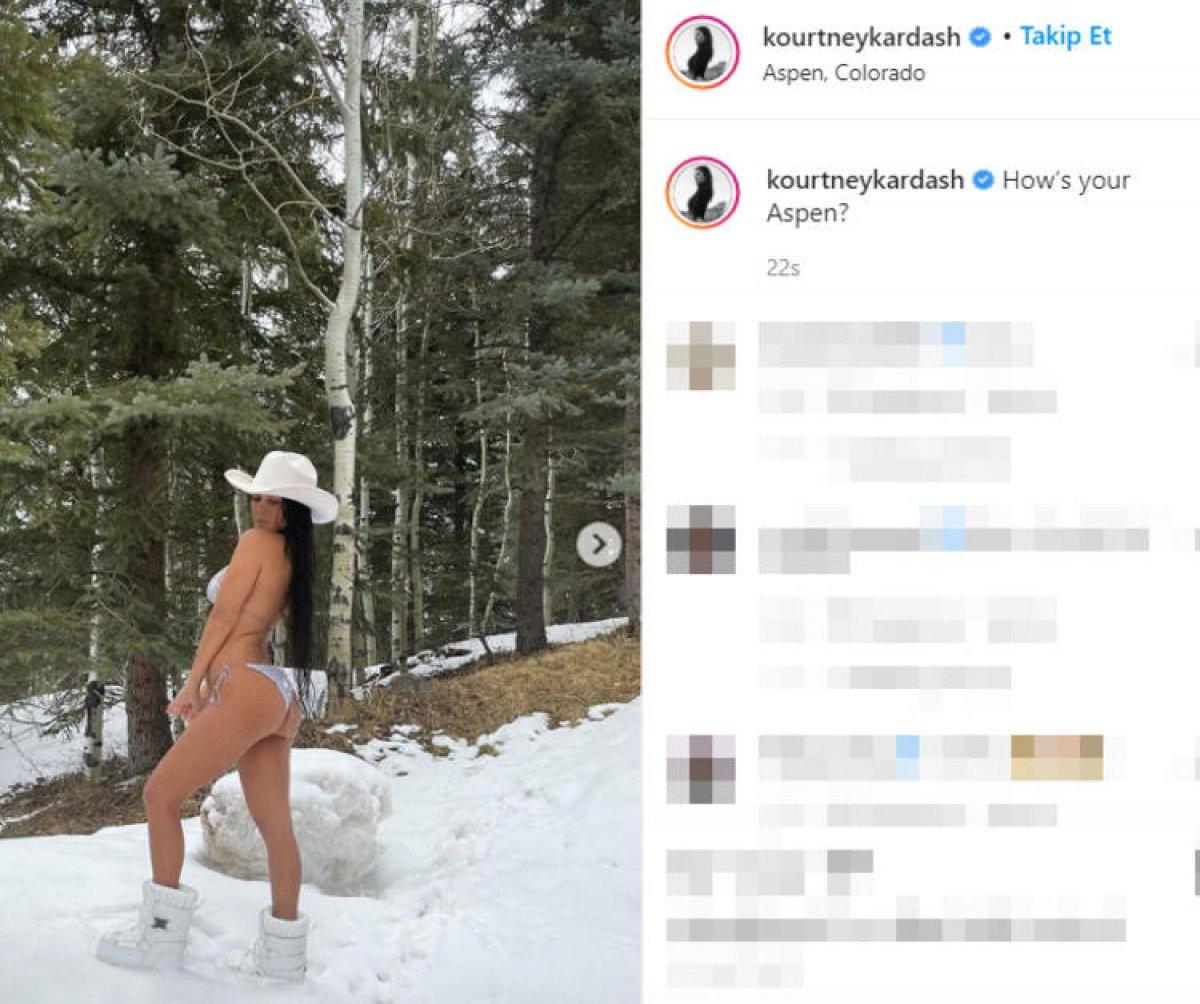 Kourtney Kardashian'dan karlar üzerinde bikinili poz