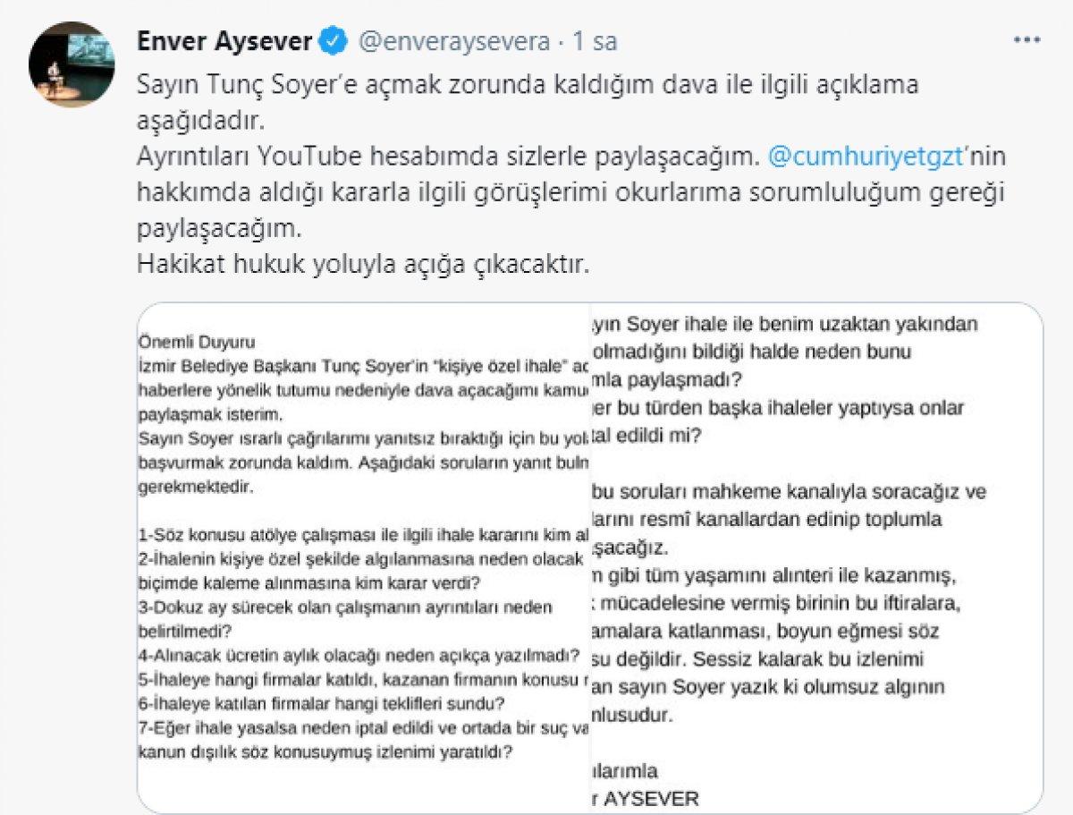 Enver Aysever, Tunç Soyer'e dava açmaya hazırlanıyor