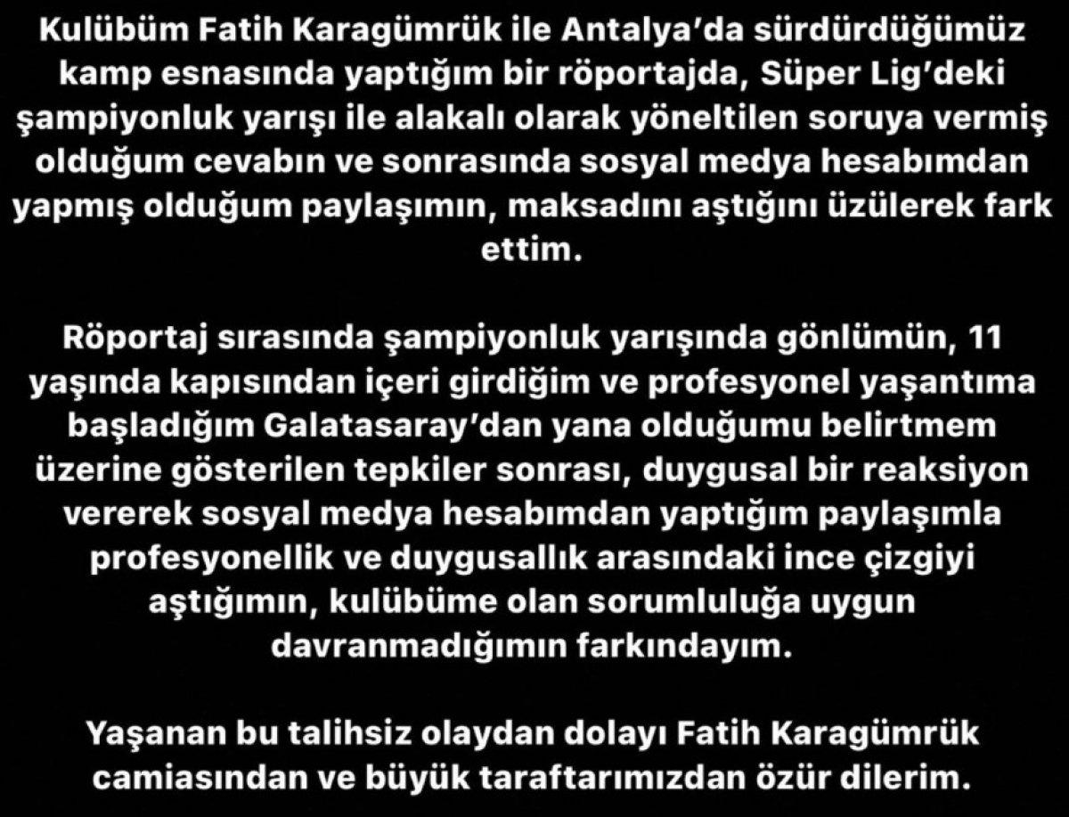 Emre Çolak, Karagümrüklülerden özür diledi