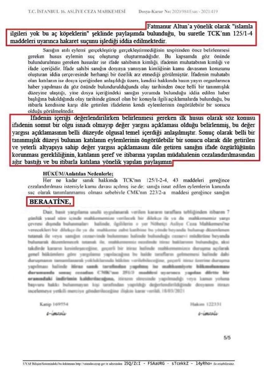 Fatmanur Altun’a hakaret davasında hakimden şaşkına çeviren karar