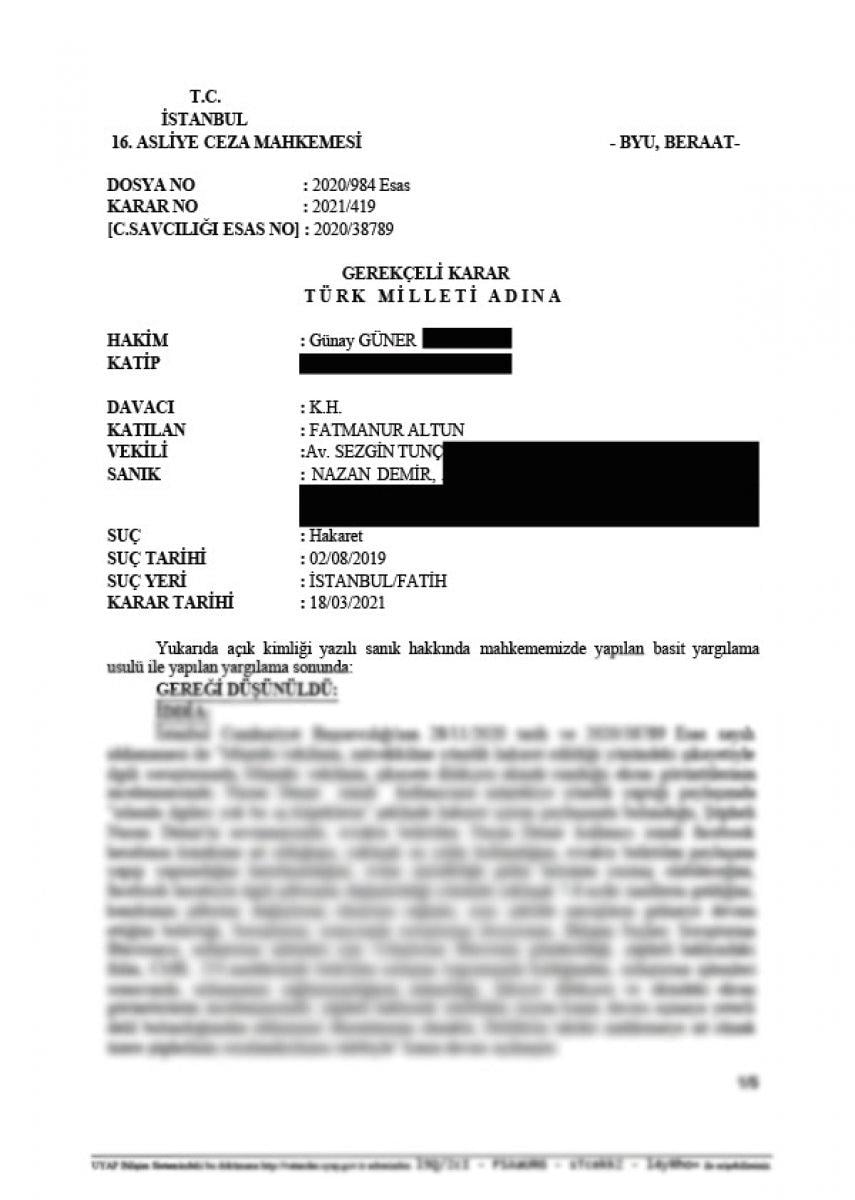 Fatmanur Altun’a hakaret davasında hakimden şaşkına çeviren karar