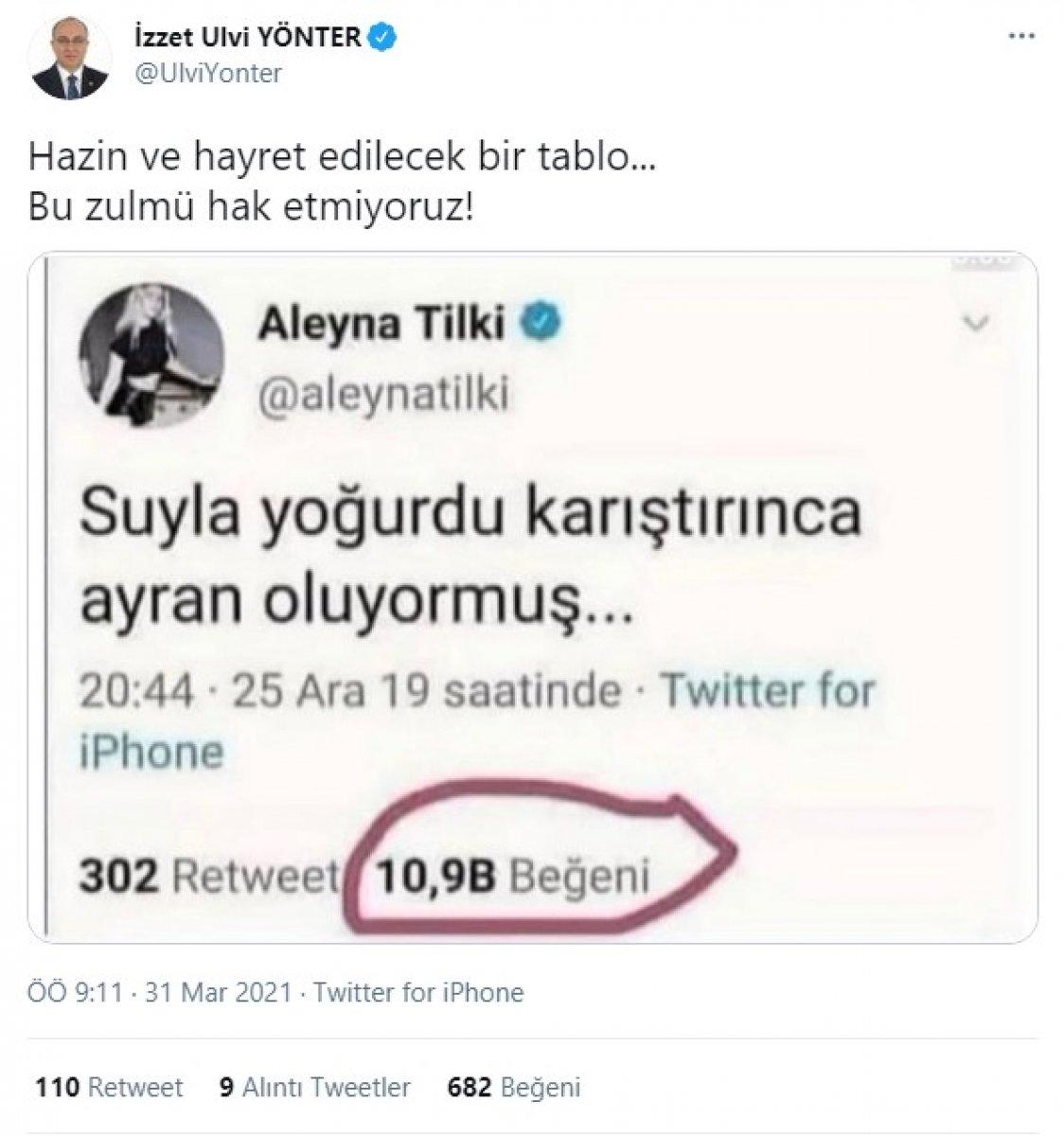 MHP'li İzzet Ulvi Yönter’den Aleyna Tilki'nin tweet'ine tepki