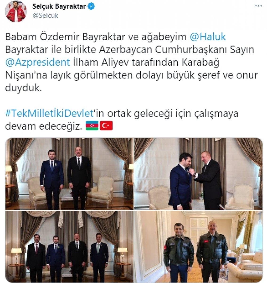 İlham Aliyev, Selçuk Bayraktar'a madalya taktı