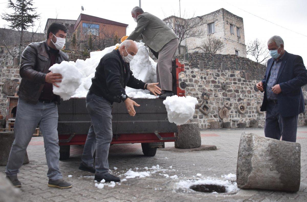 Kayseri'de 400 yıllık kuyular yazın buz gibi su için karla dolduruldu