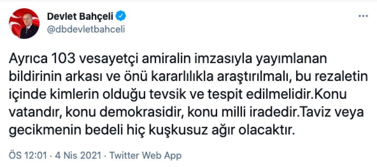 Devlet Bahçeli'den 103 amirale tepki:  Rütbeleri sökülmelidir