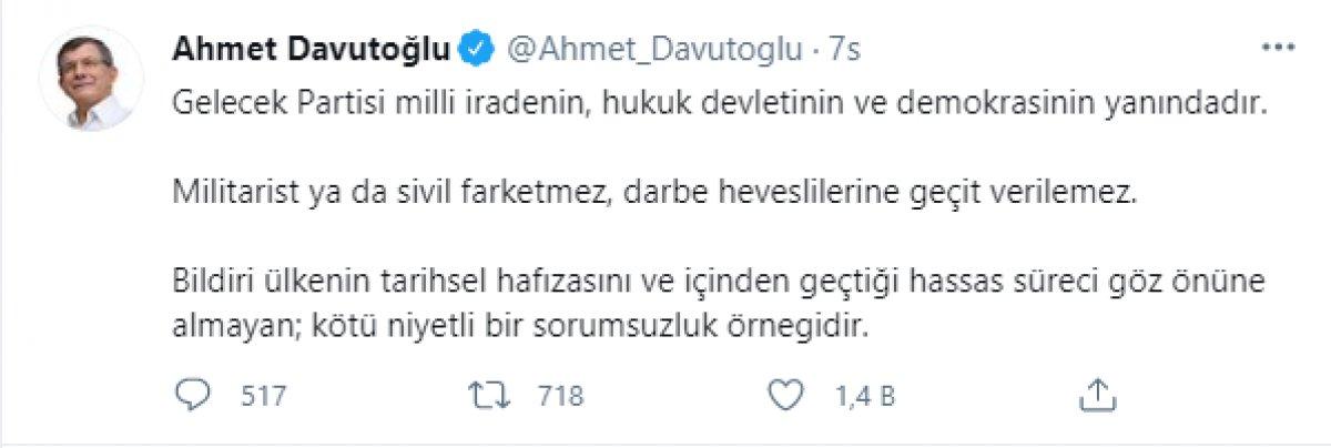 Bildiri yayınlayan emekli amirallere bir tepki de Ahmet Davutoğlu'ndan