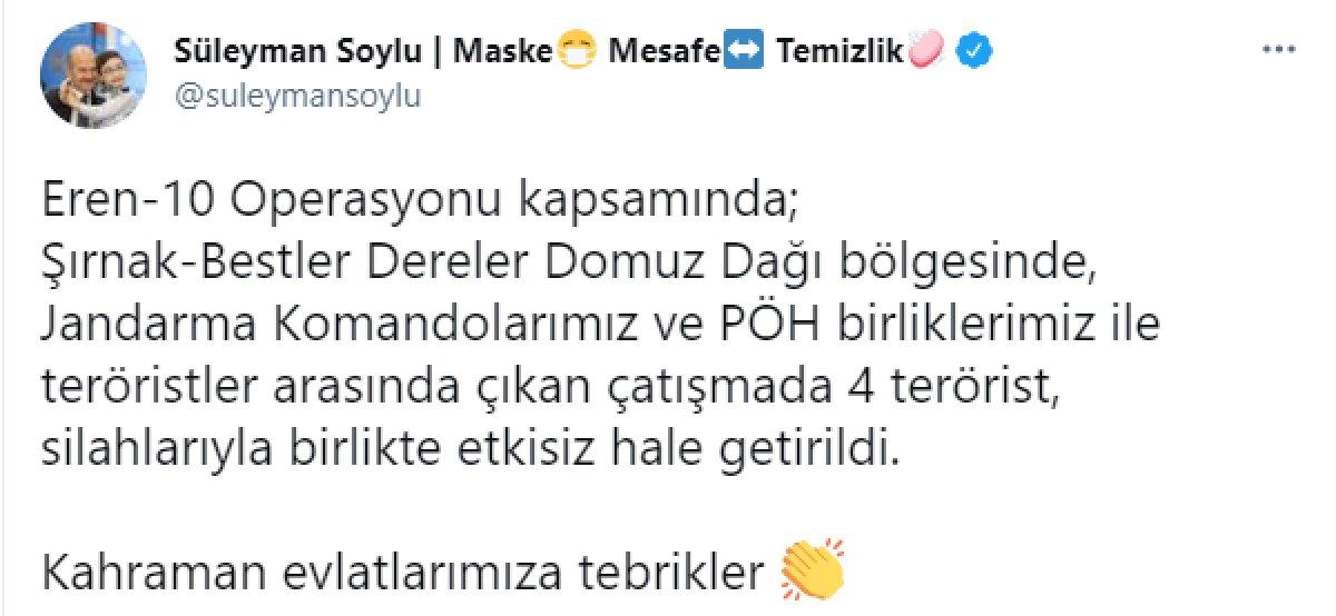 Şırnak'ta Eren-10 Operasyonu'nda 4 terörist öldürüldü