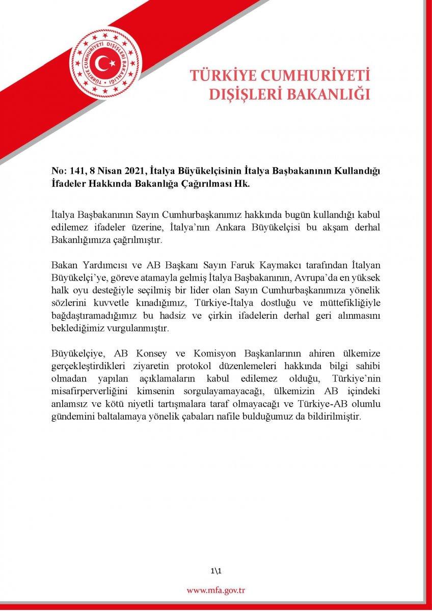 İtalya'nın Ankara Büyükelçisi Gaiani, Dışişleri Bakanlığı'na çağrıldı