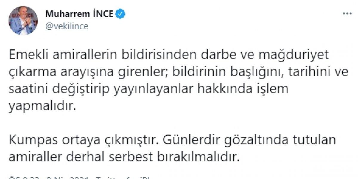 Muharrem İnce'den bildirici amirallere destek