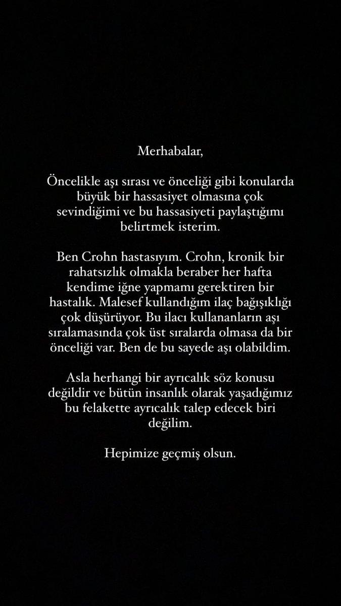 Bensu Soral, neden öncelikli aşı olduğunu açıkladı