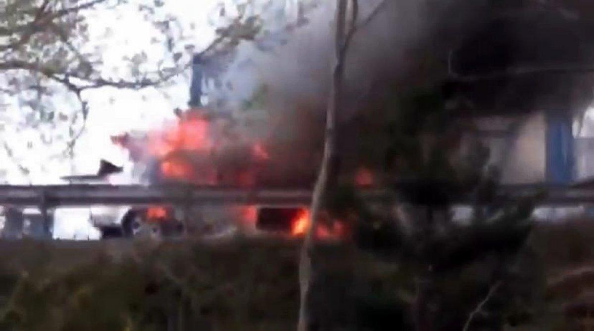 TEM'de alev topuna dönen araç