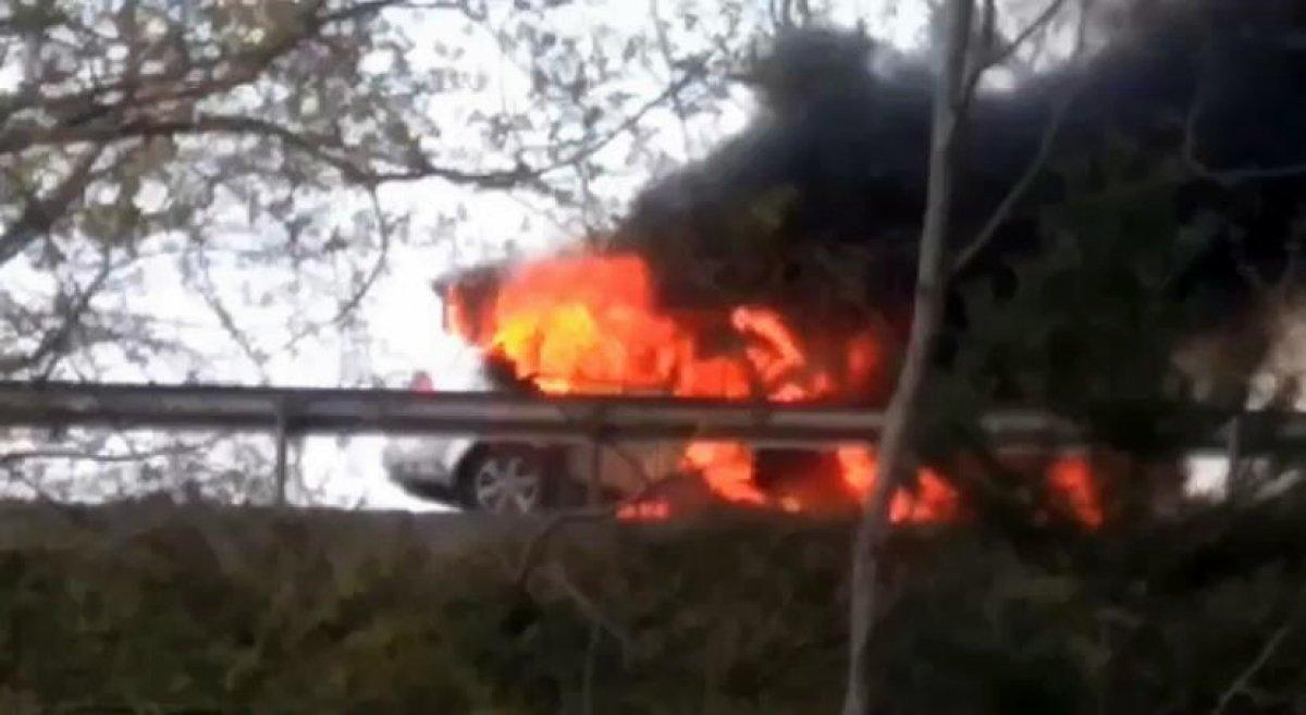 TEM'de alev topuna dönen araç