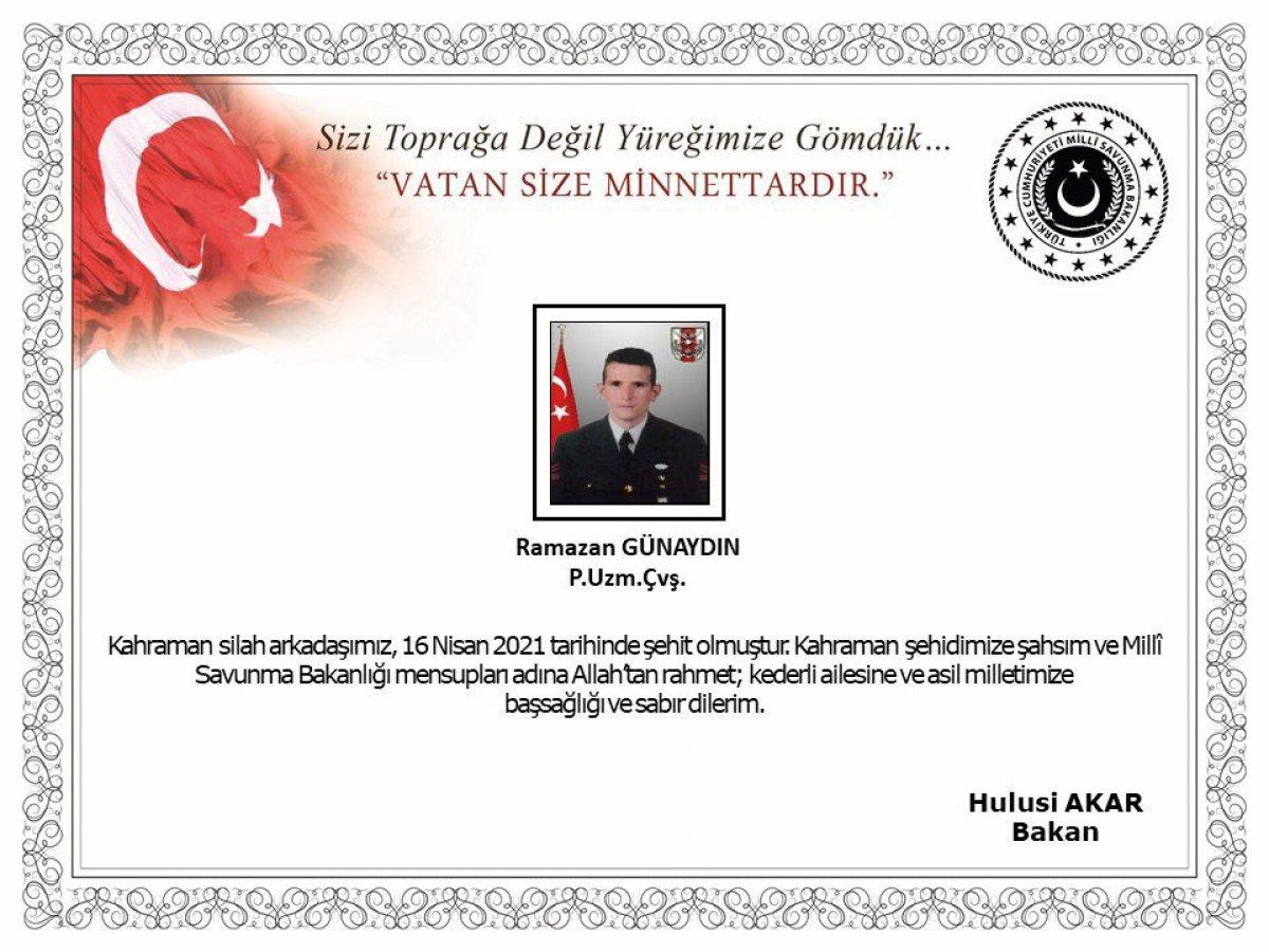 Hakkari'de görev sırasında kaza geçiren Uzman Çavuş şehit oldu