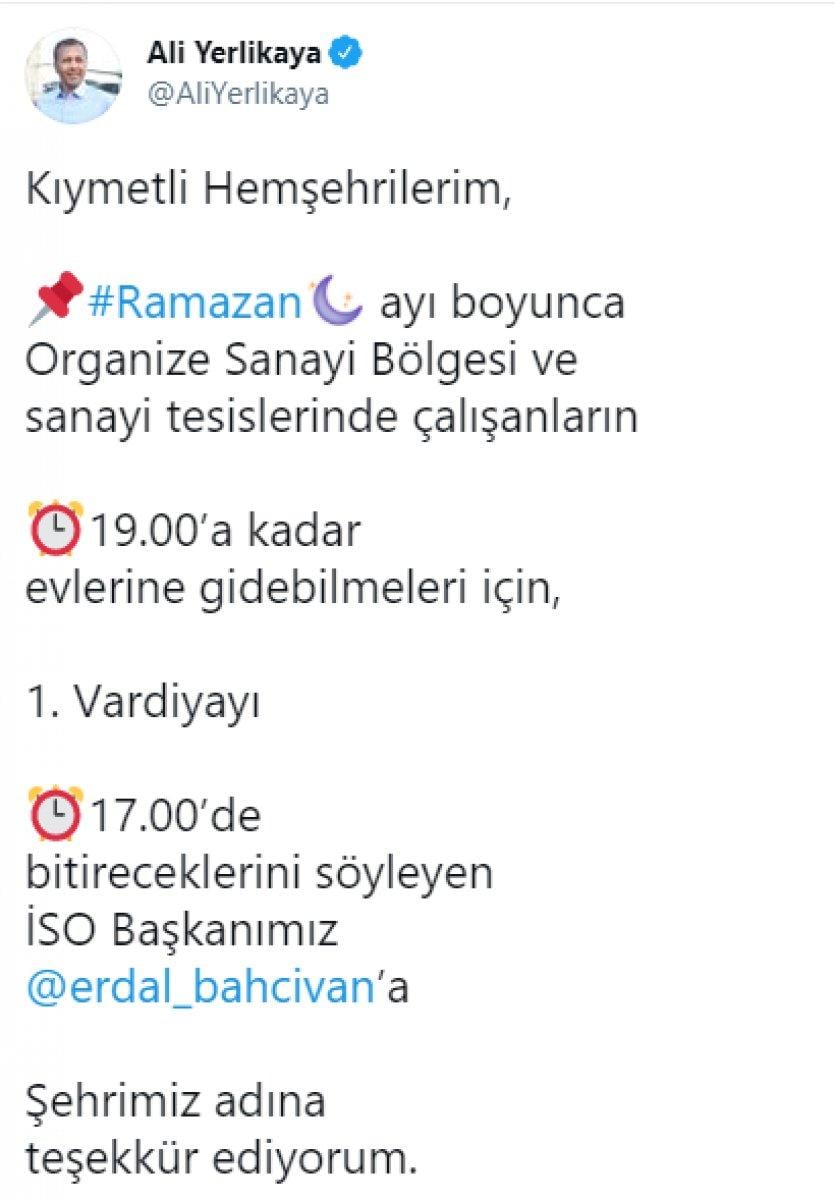 Ali Yerlikaya: OSB'lerde 1'inci vardiya 17.00'de bitecek