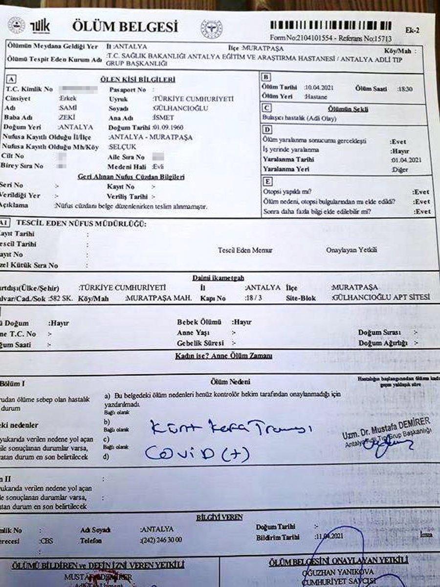 Antalya'daki hastanede iki kez yataktan düşen koronavirüslü hasta öldü