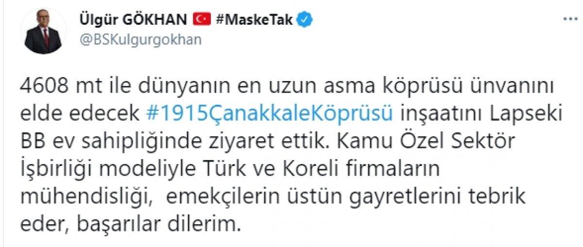CHP'li Ülgür Gökhan, 1915 Çanakkale Köprüsü'nü beğendi