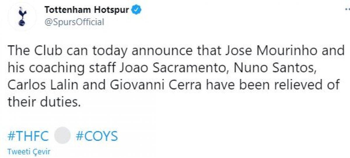 Tottenham, Mourinho ile yollarını ayırdı