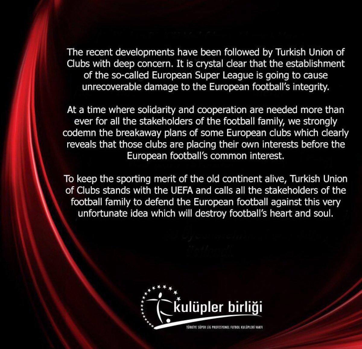 Kulüpler Birliği'nden Avrupa Süper Ligi'ne tepki