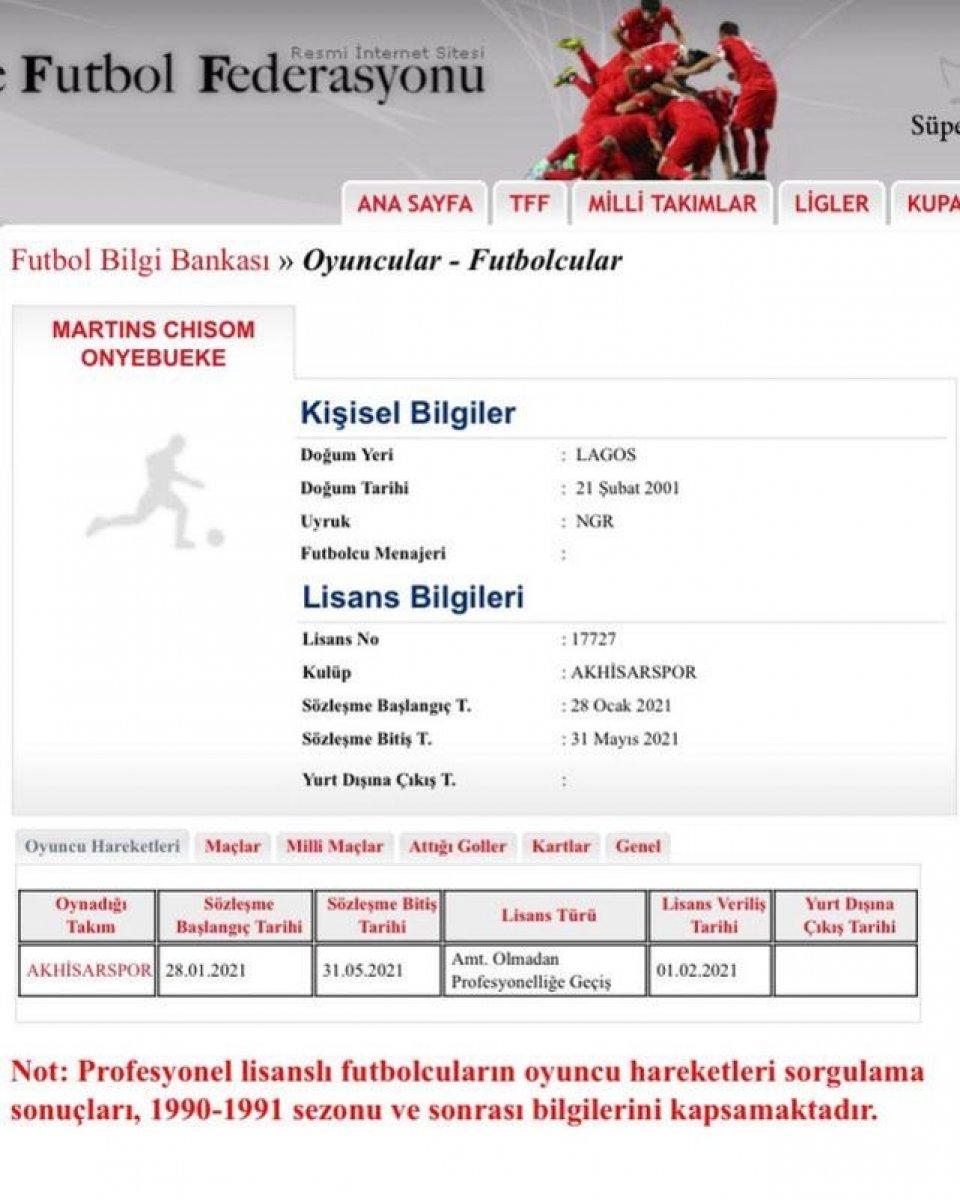 Akhisarlı Onyebueke'nin futbolcu olmadığı anlaşıldı