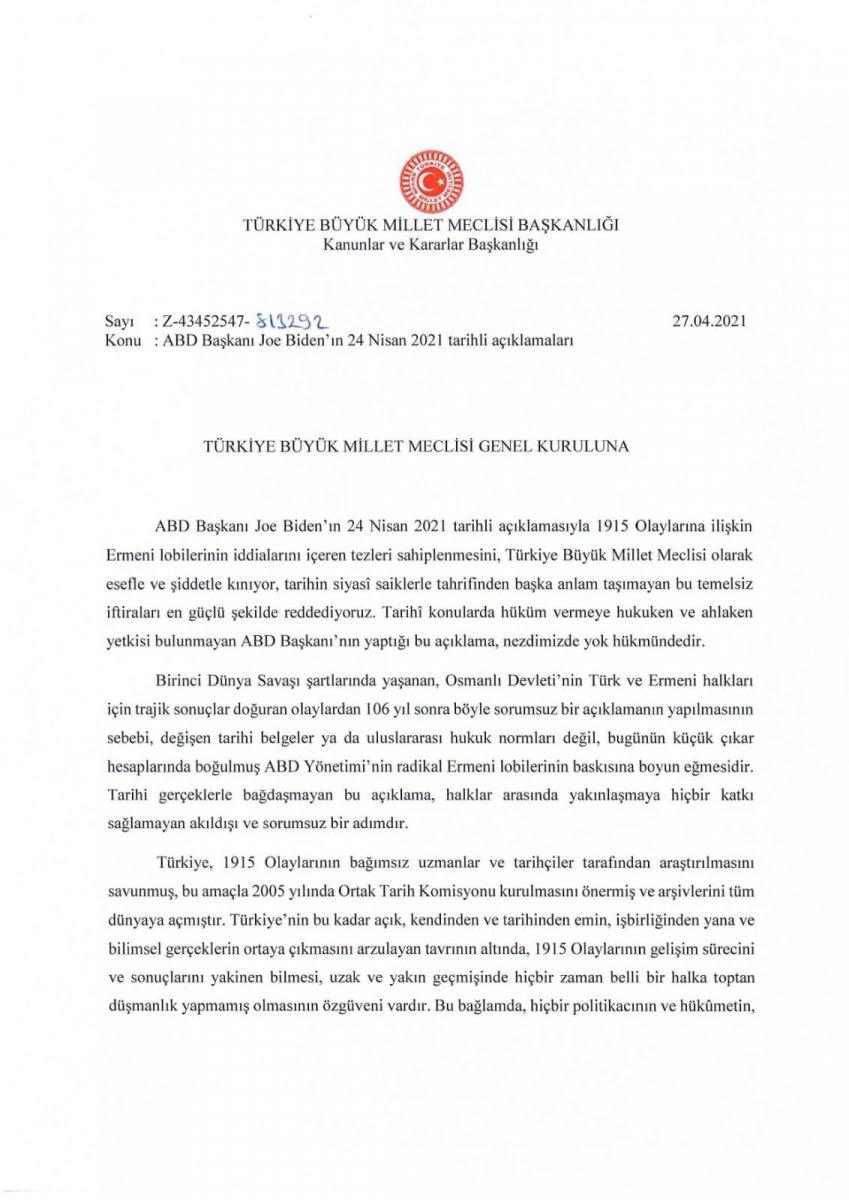 TBMM'den ortak 'Soykırım' bildirisi