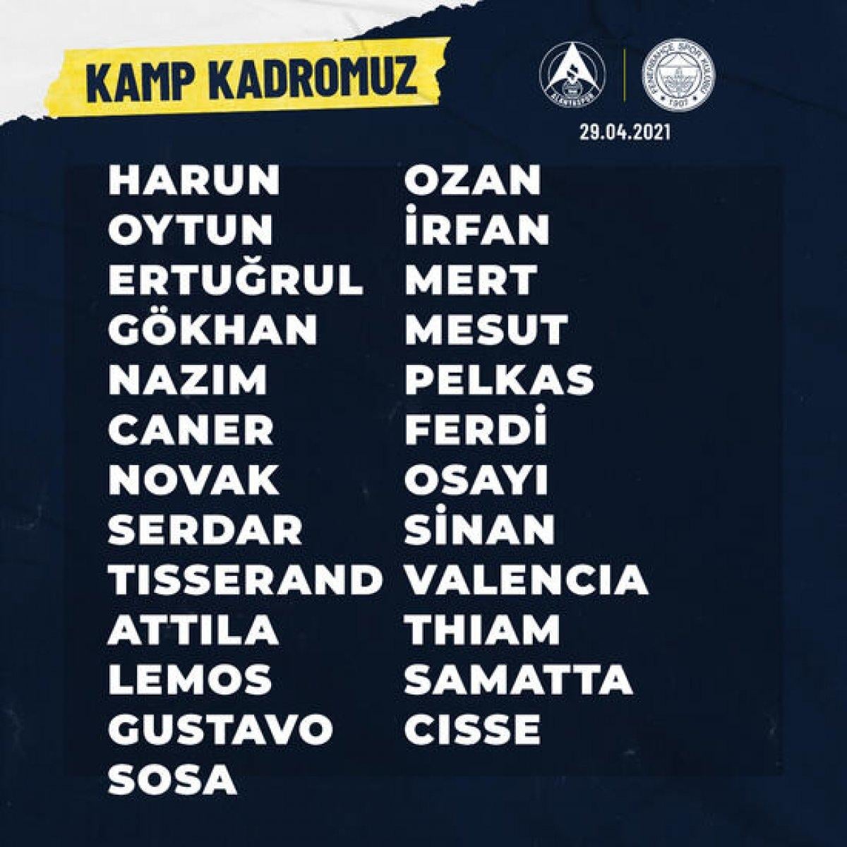 Fenerbahçe'nin Alanya maçı kamp kadrosu