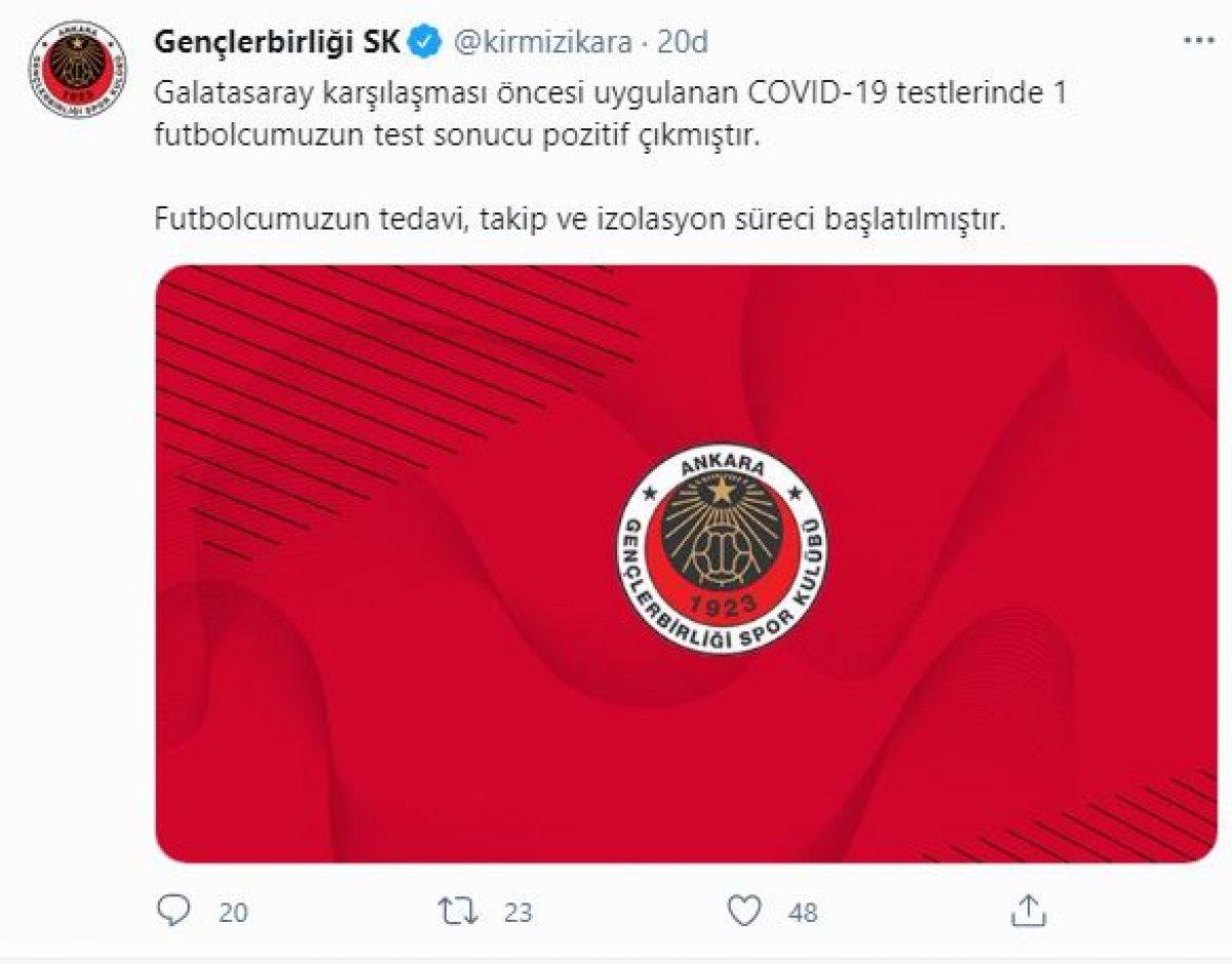 Galatasaray maçı öncesi Gençlerbirliği'nde koronavirüs vakası