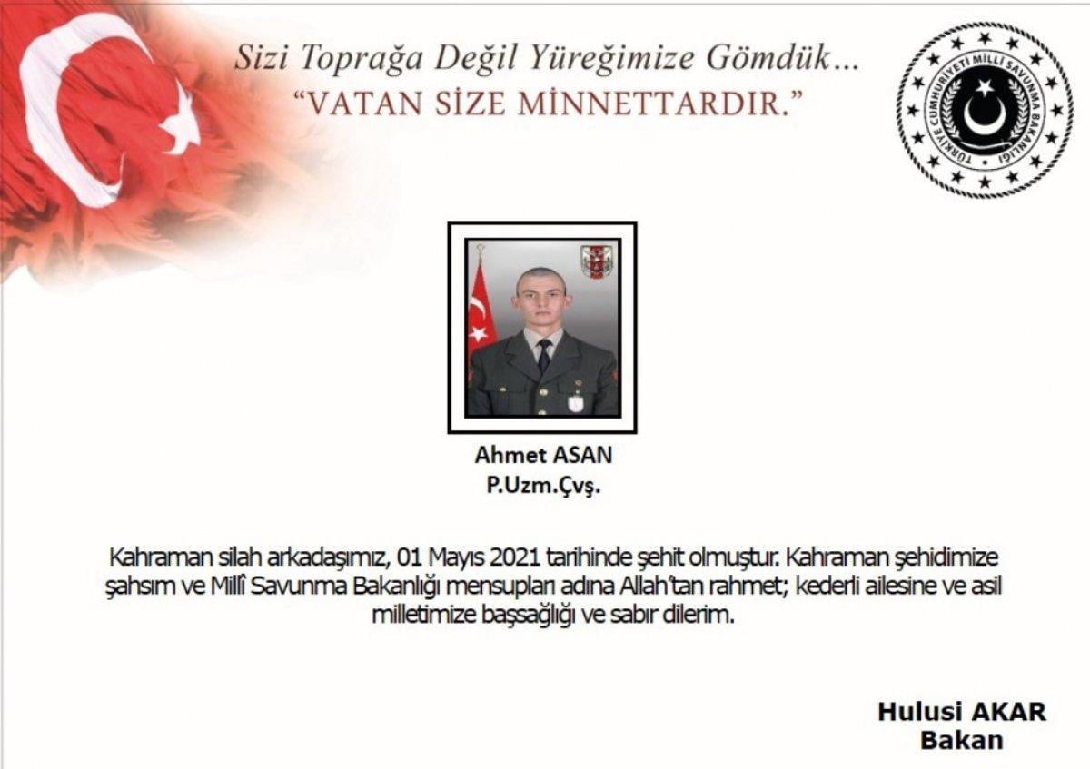 Şehit Piyade Uzman Çavuş Ahmet Asan'ın ailesine acı haber verildi
