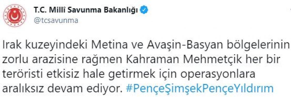 MSB, Irak'ın kuzeyindeki operasyonlardan fotoğraf paylaştı